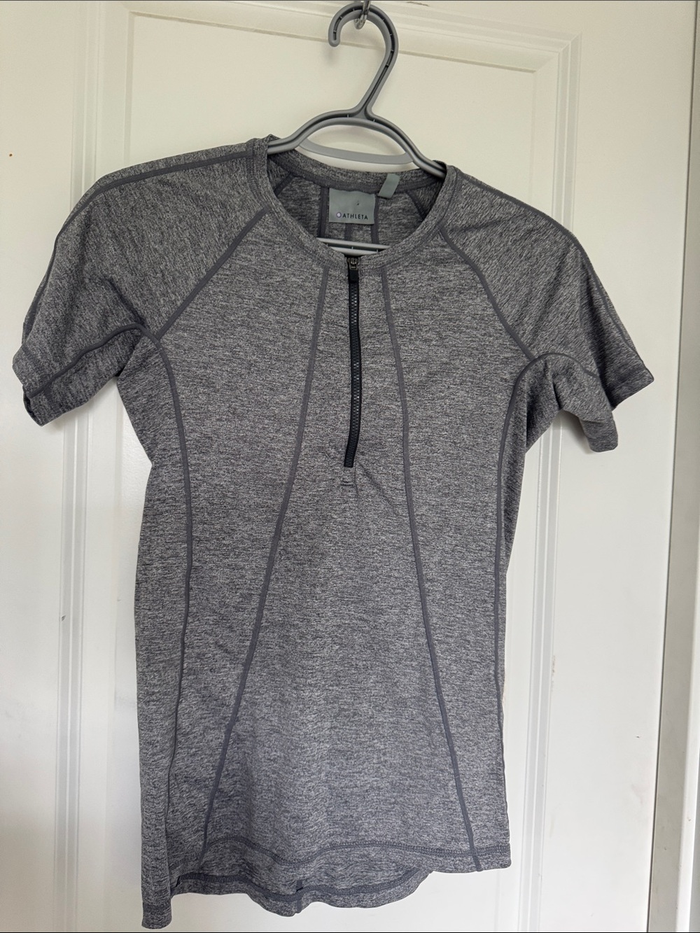 Athleta Heather Gray Short-Sleeve Zip Athletic Top - Picture 1 of 3